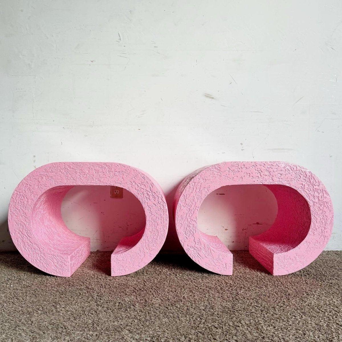 American Postmodern Pink and Smoked Glass Waterfall Side Table, Karl Springer Style For Sale