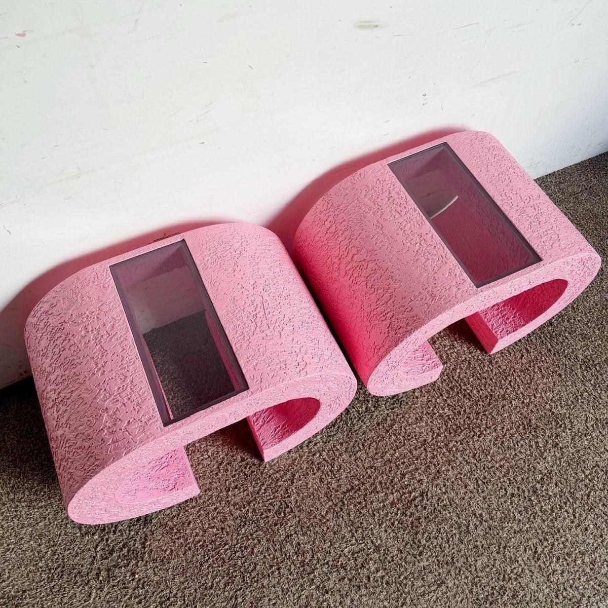 Late 20th Century Postmodern Pink and Smoked Glass Waterfall Side Table, Karl Springer Style For Sale