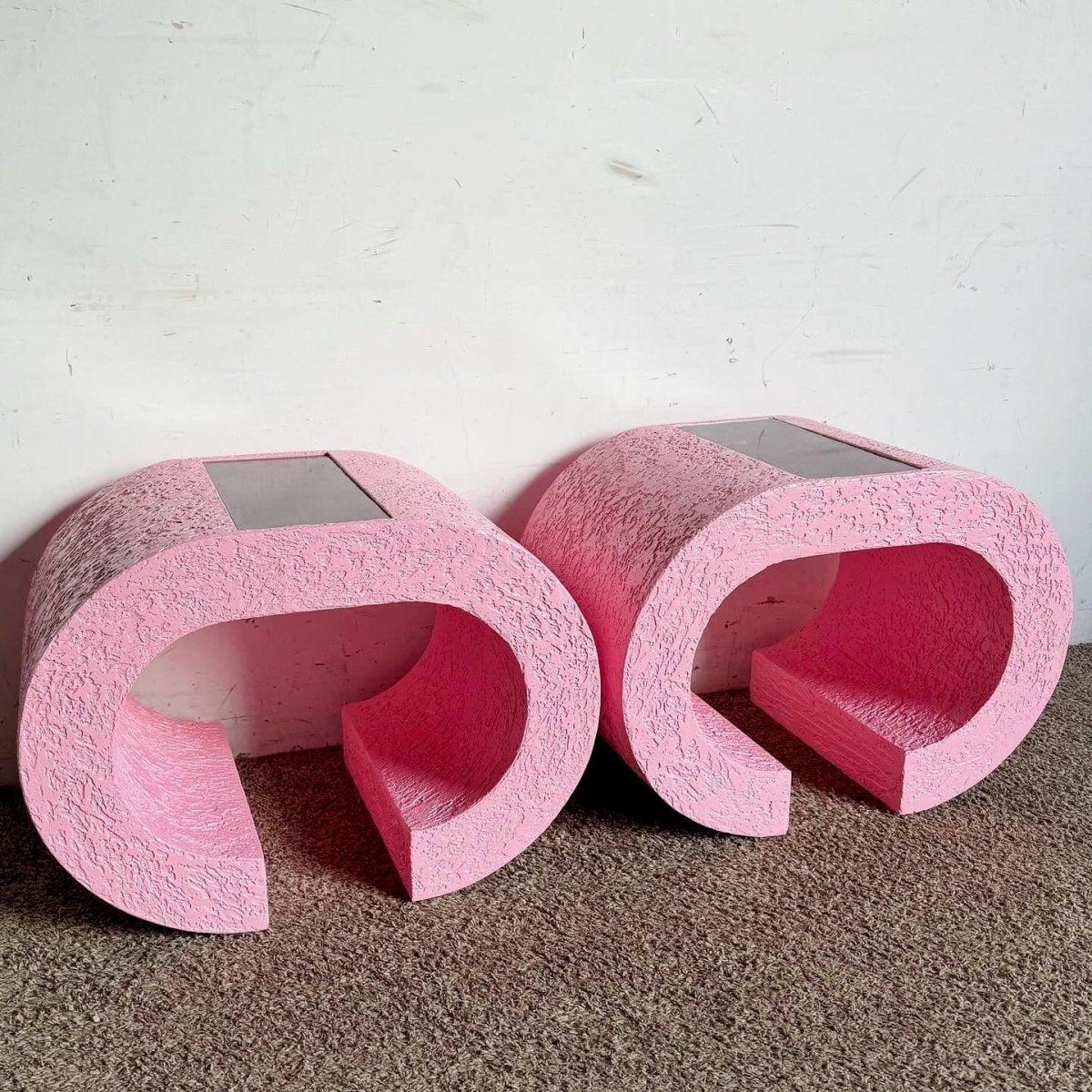 Postmodern Pink and Smoked Glass Waterfall Side Table, Karl Springer Style For Sale 2