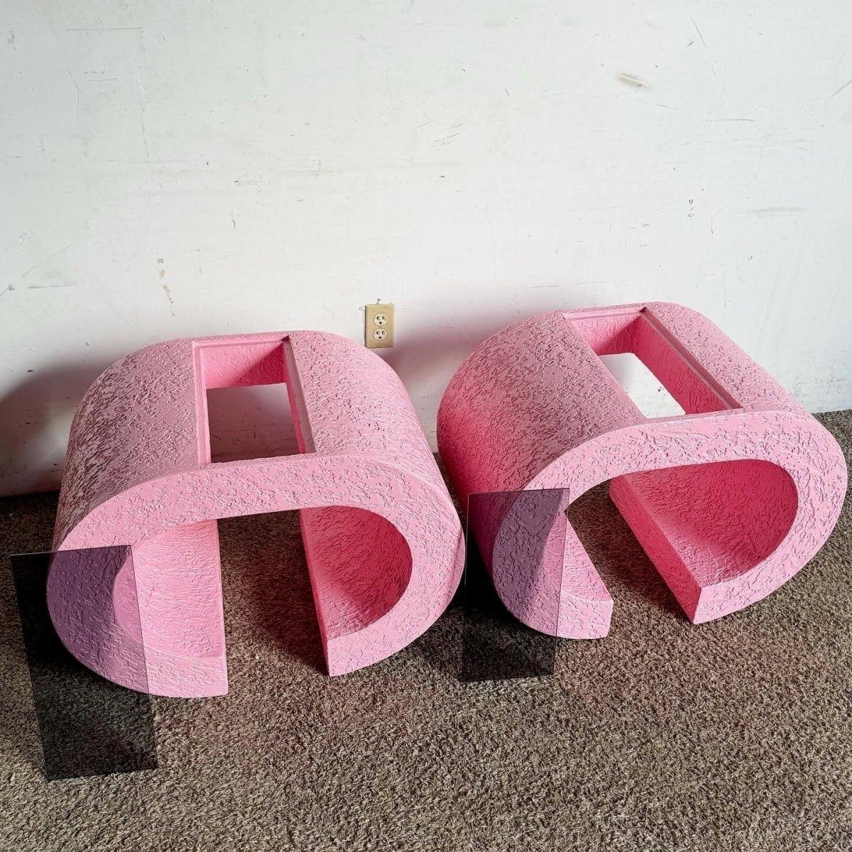 Postmodern Pink and Smoked Glass Waterfall Side Table, Karl Springer Style For Sale 4