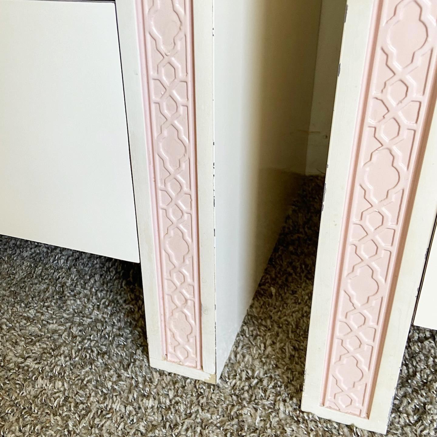 Postmodern Pink and White Nightstands With Lucite Handles - a Pair For Sale 2