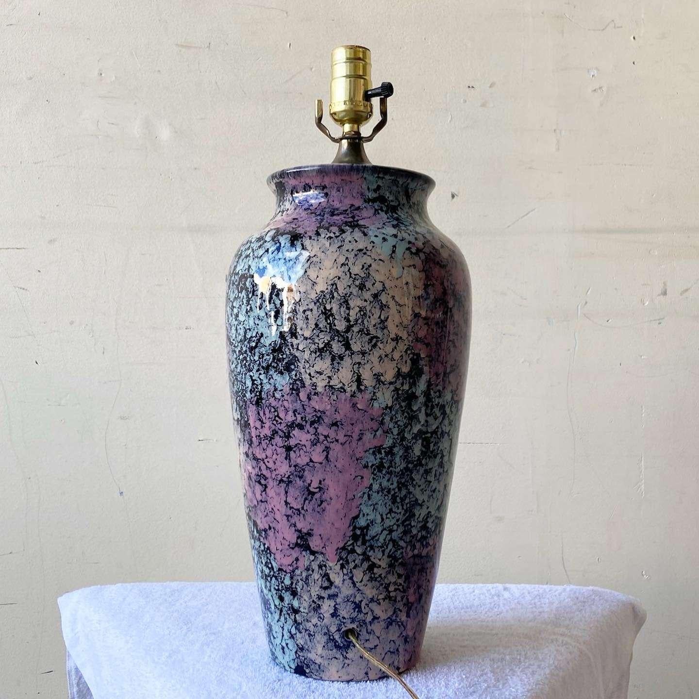 Post-Modern Postmodern Pink, Blue and Black Sponged Ceramic Table Lamp For Sale