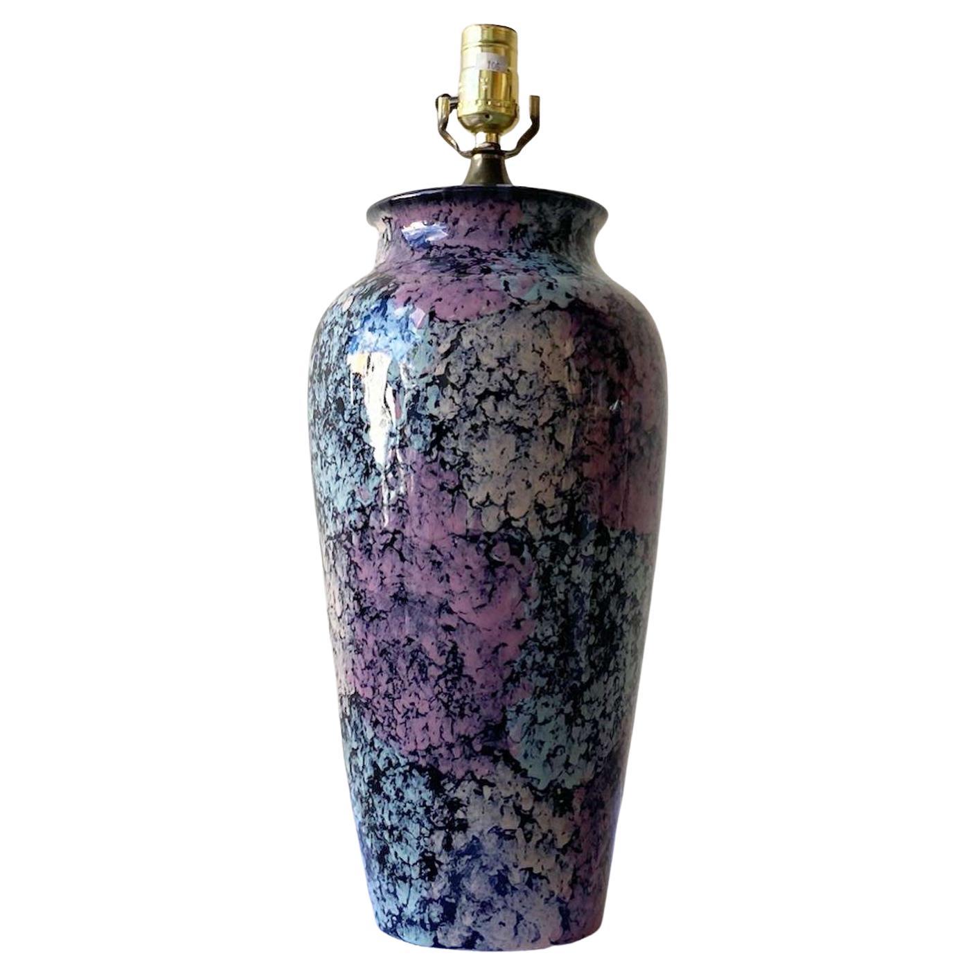 Postmodern Pink, Blue and Black Sponged Ceramic Table Lamp