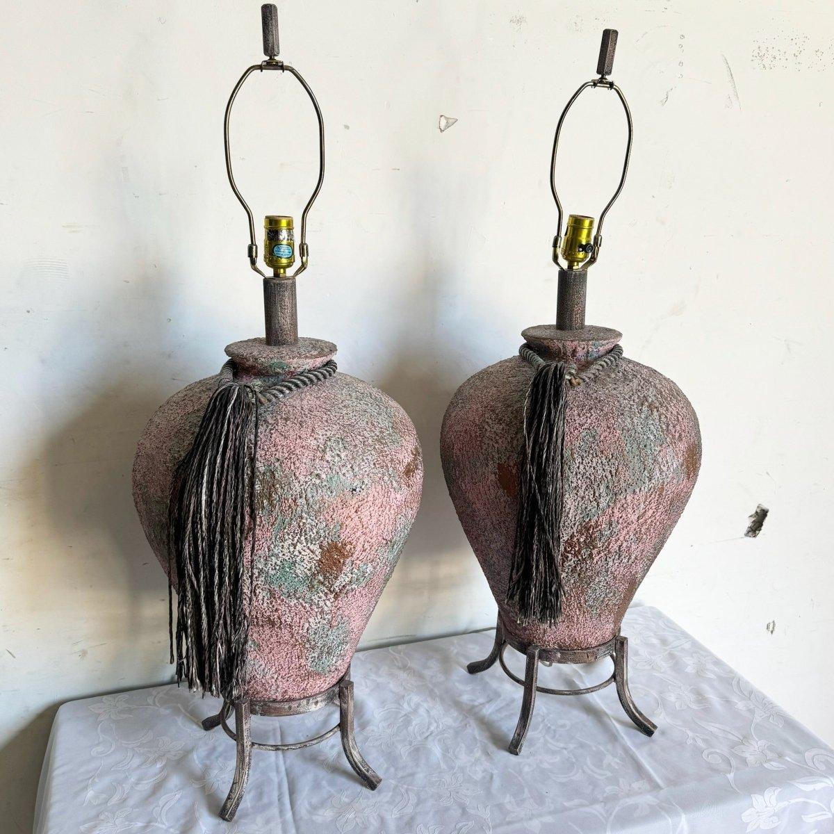 Lámparas de sobremesa postmodernas de cuerda rosa, azul y marrón - un par en venta 1