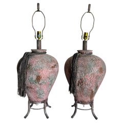 Postmodern Pink Blue and Brown Roped Table Lamps - a Pair