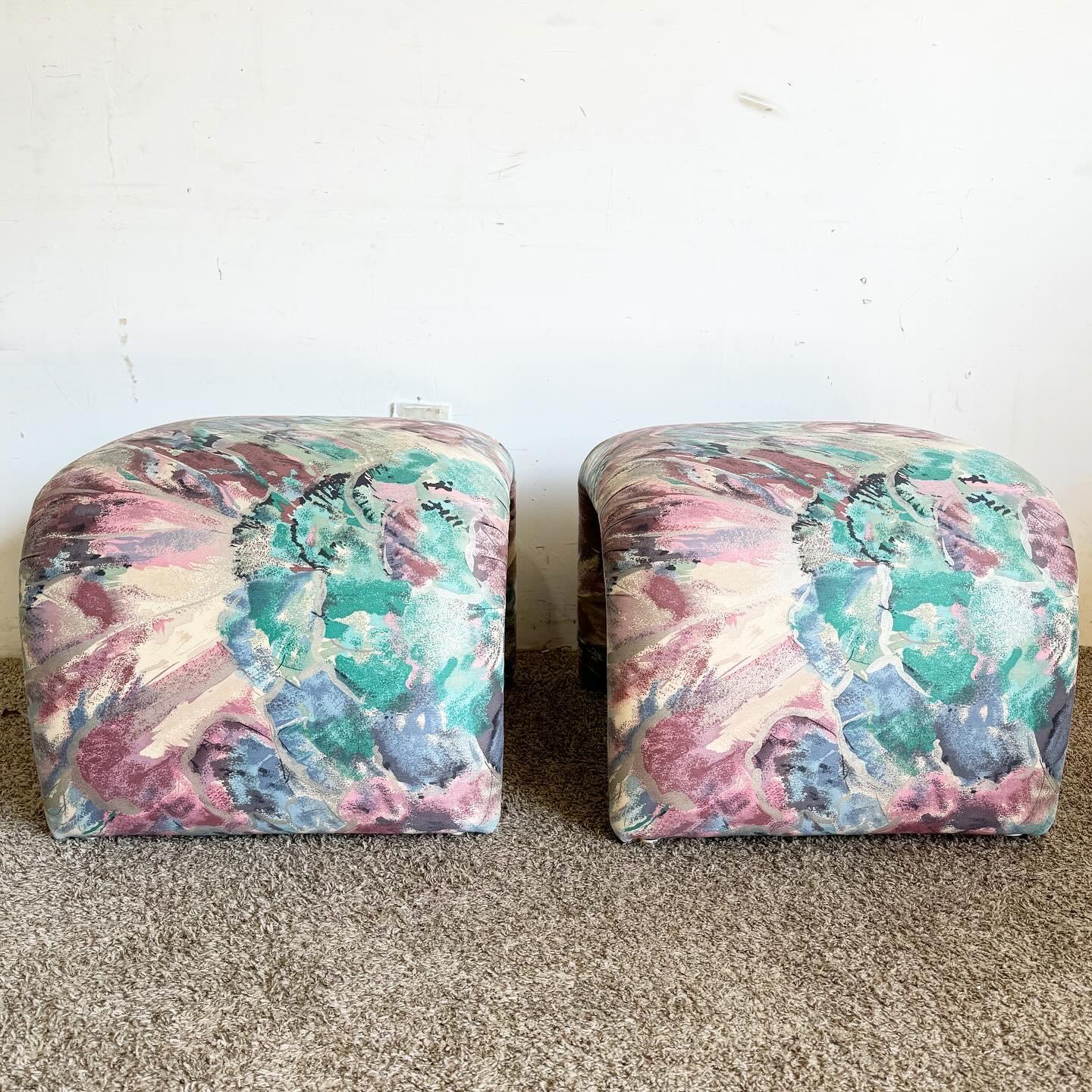 American Postmodern Pink Blue and Green Waterfall Ottoman/Low Stools For Sale