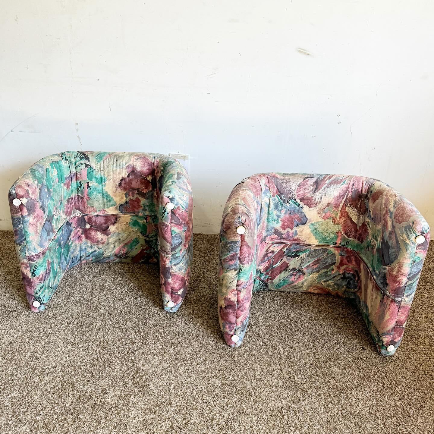 Postmodern Pink Blue and Green Waterfall Ottoman/Low Stools In Good Condition For Sale In Delray Beach, FL