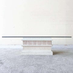 Postmodern Pink Ceramic and Stucco Glass Top Coffee Table