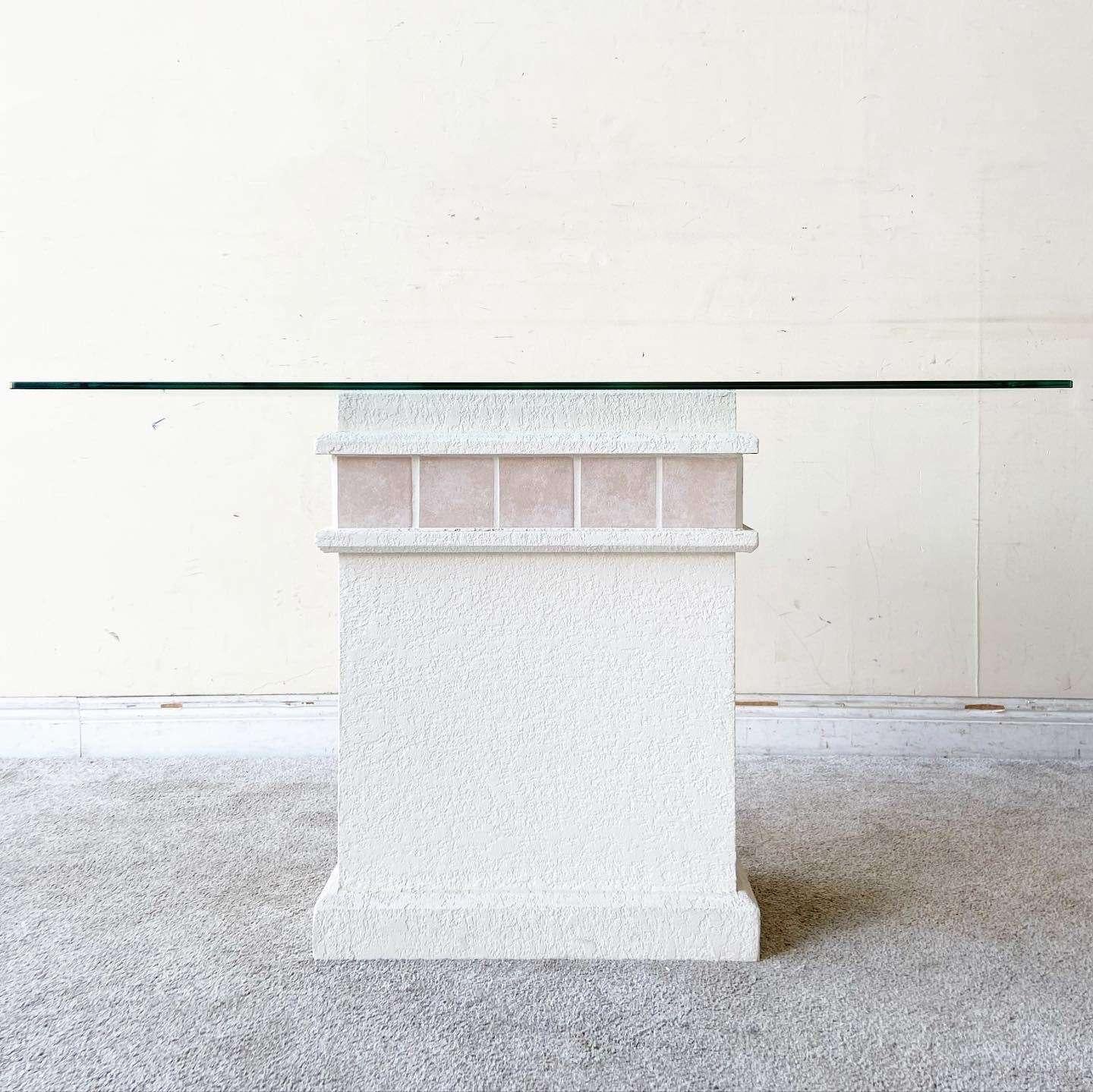 Late 20th Century Postmodern Pink Ceramic and Stucco Glass Top Console Table For Sale