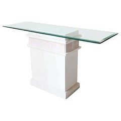Tavolo consolle postmoderno in ceramica rosa e vetro stucco