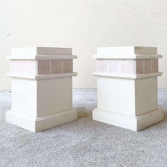 Postmodern Pink Ceramic and Stucco Pedestal Side Table