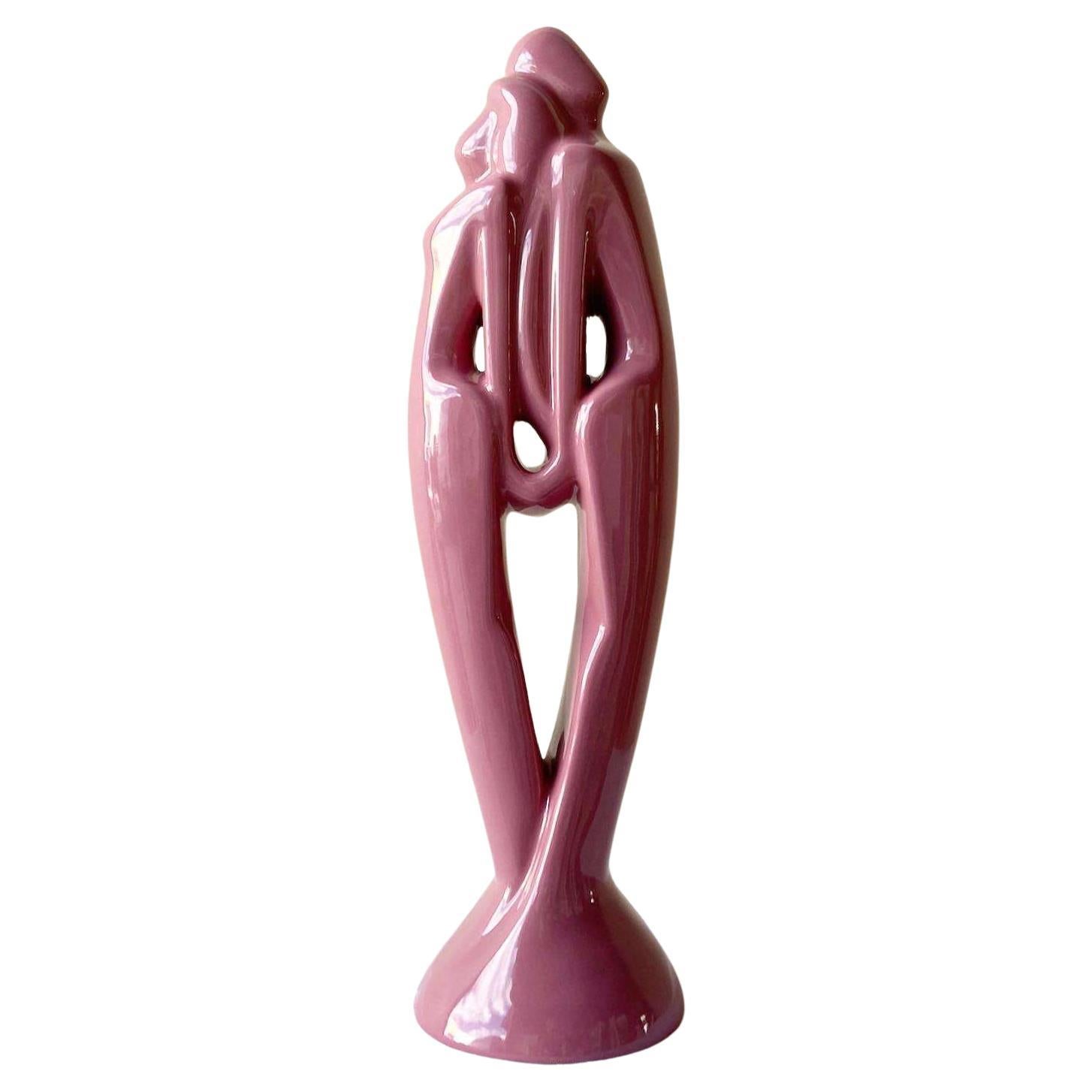 Sculpture postmoderne en céramique rose de style Haeger
