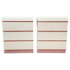 Postmodern Pink & Cream Lacquer Laminate Waterfall Nightstands – a Pair
