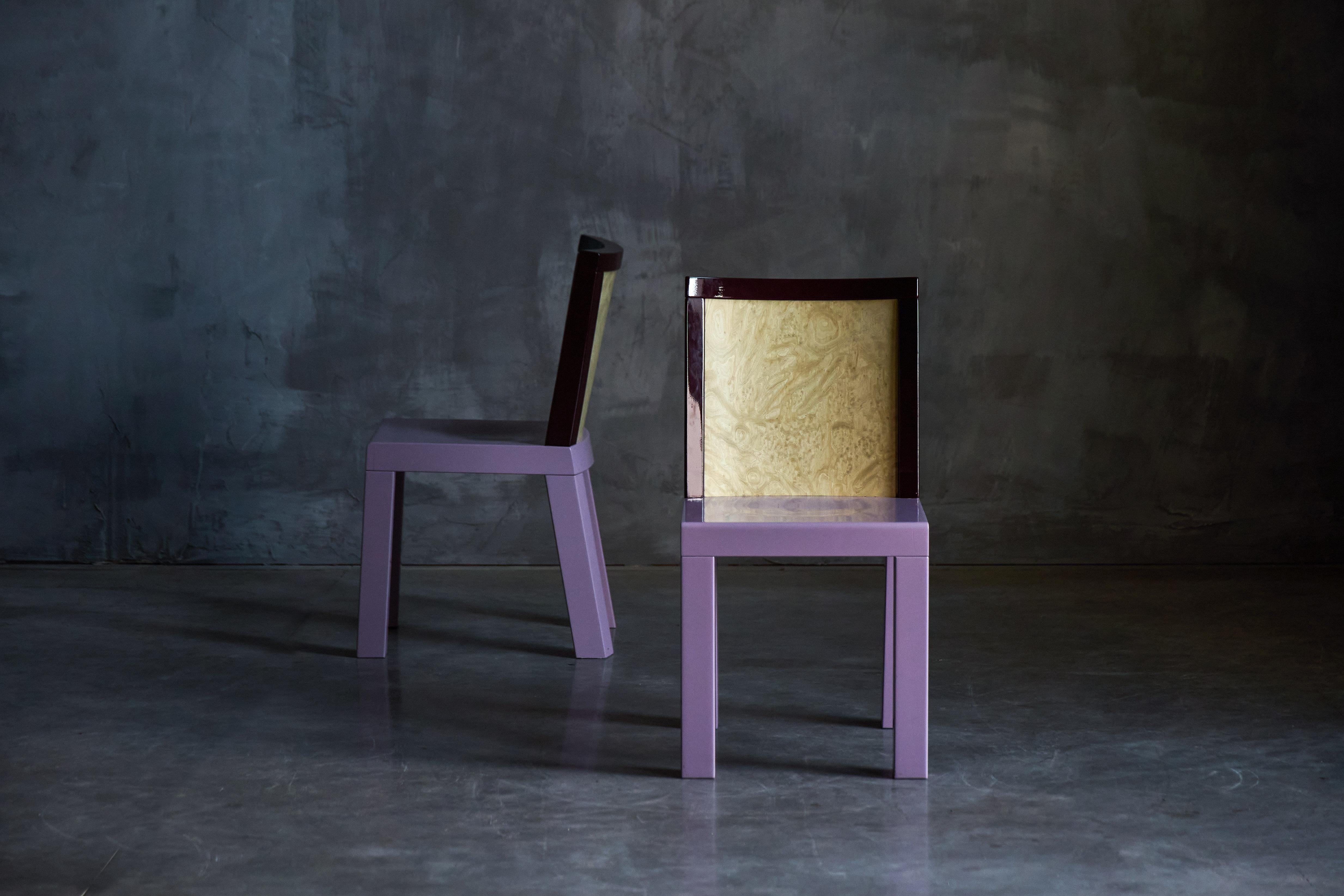 Burl Postmodern Pink Dining Chairs by Ettore Sottsass for Leitner, Italy, 1980s For Sale