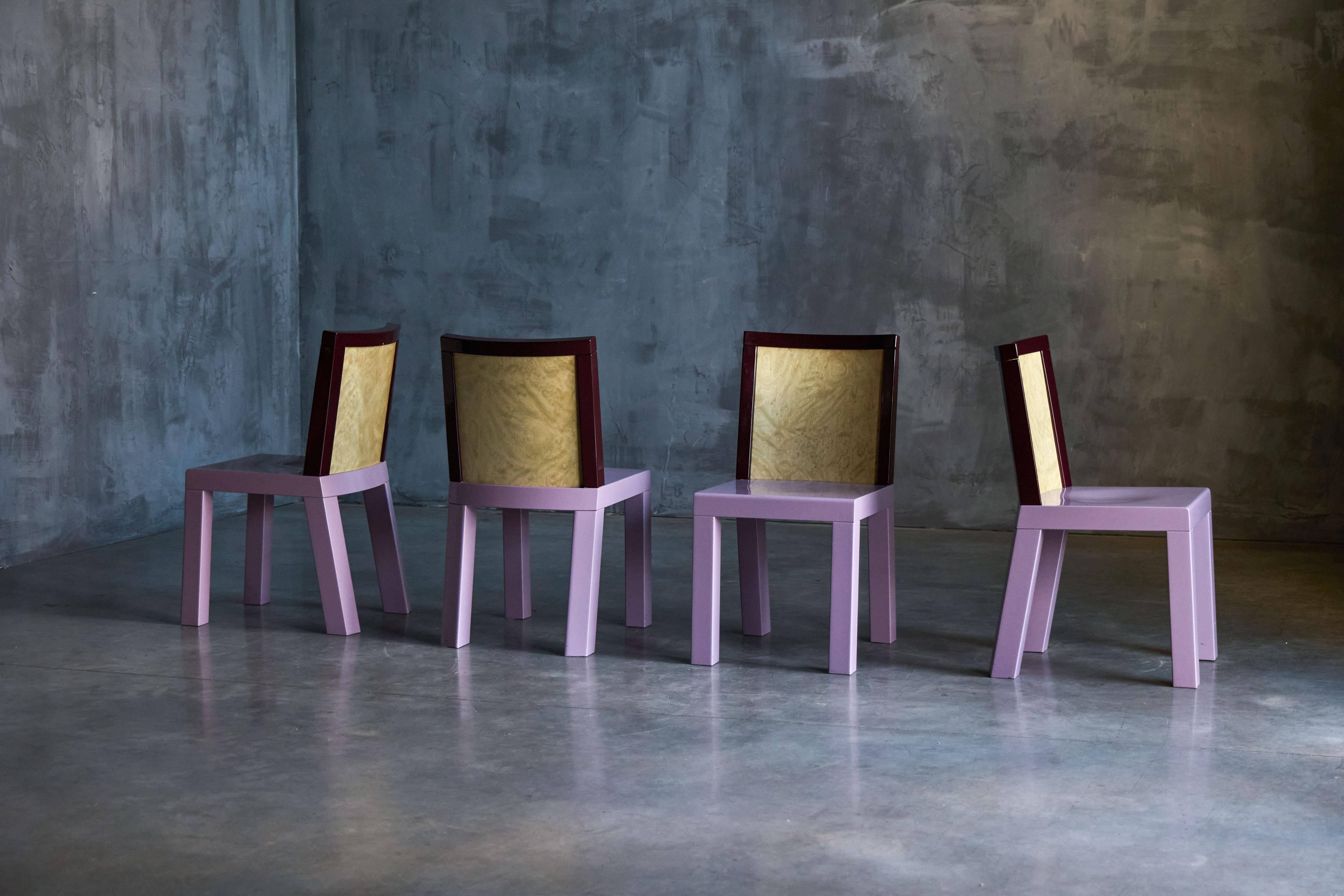 Italian Postmodern Pink Dining Chairs by Ettore Sottsass for Leitner, Italy, 1980s For Sale
