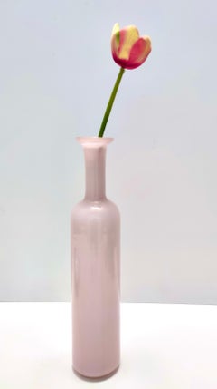 Pink Encased Murano Glass Bottle Vase with Gold Leaf by Salviati, Italy