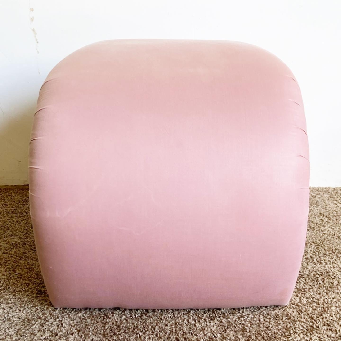 American Postmodern Pink Fabric Waterfall Bench