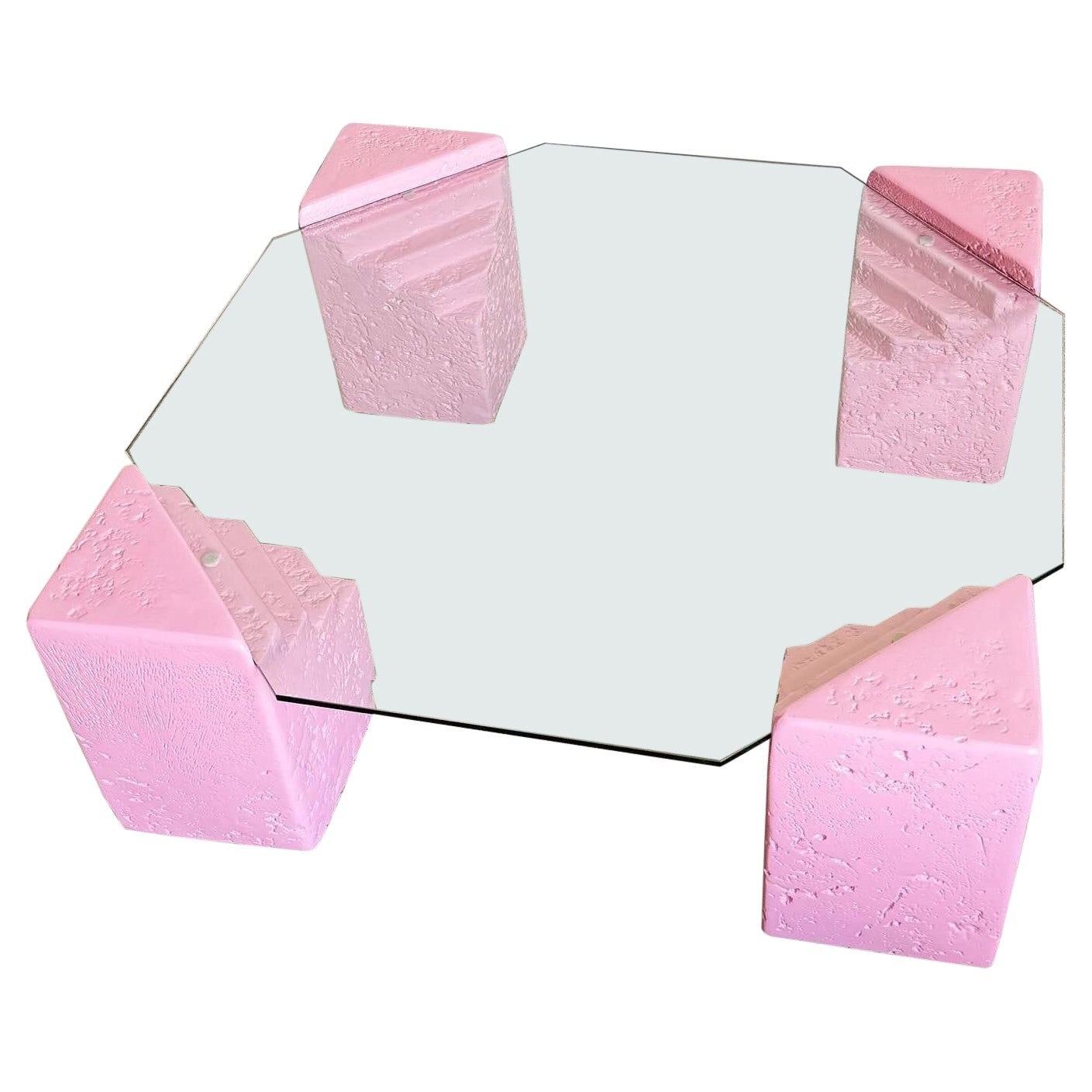 Mesa de centro de cristal octogonal de escayola de imitación de coral rosa postmoderna