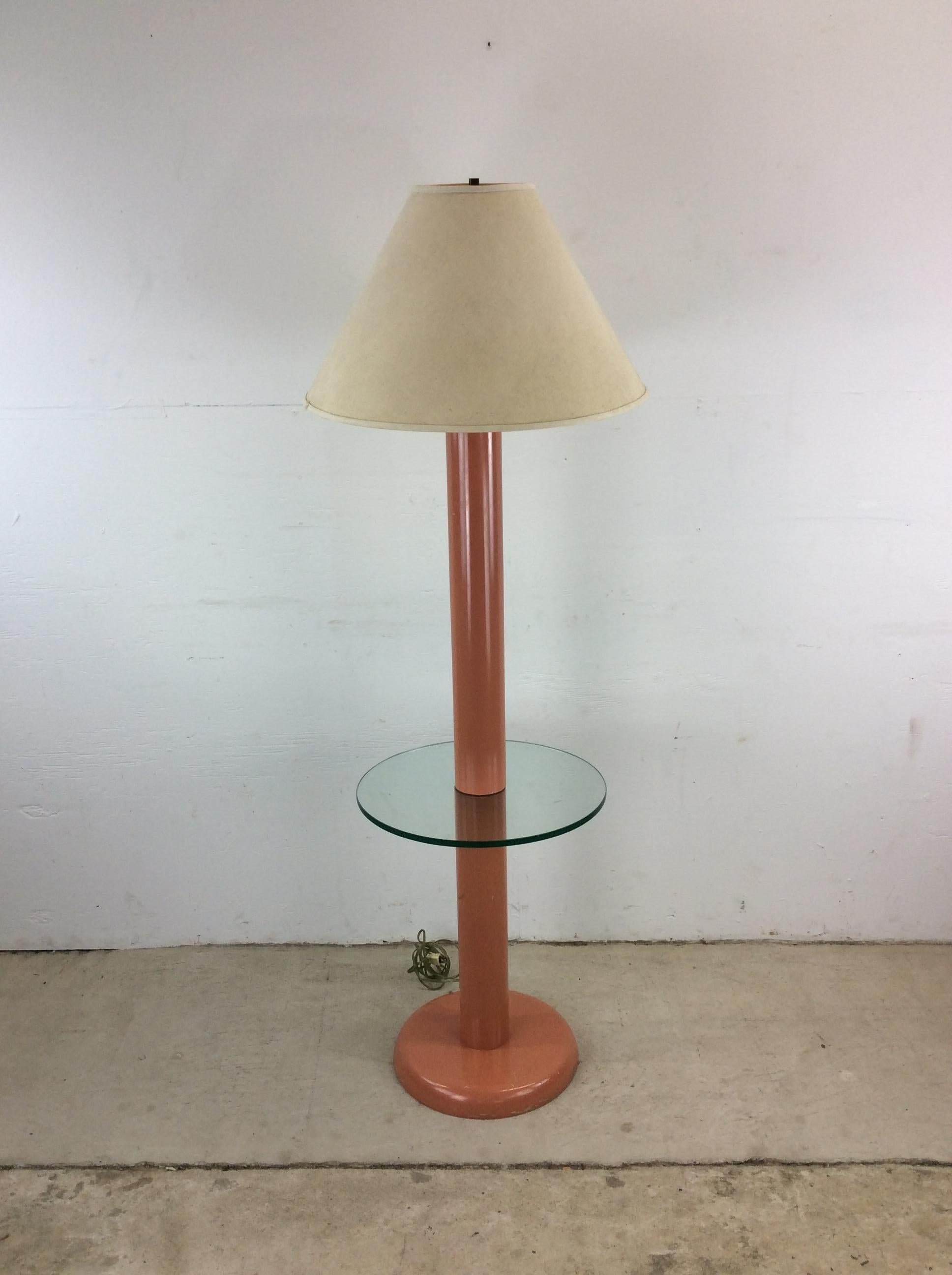 Postmodern Pink Floor Lamp with Attached Glass End Table & Empire Shade For Sale 10