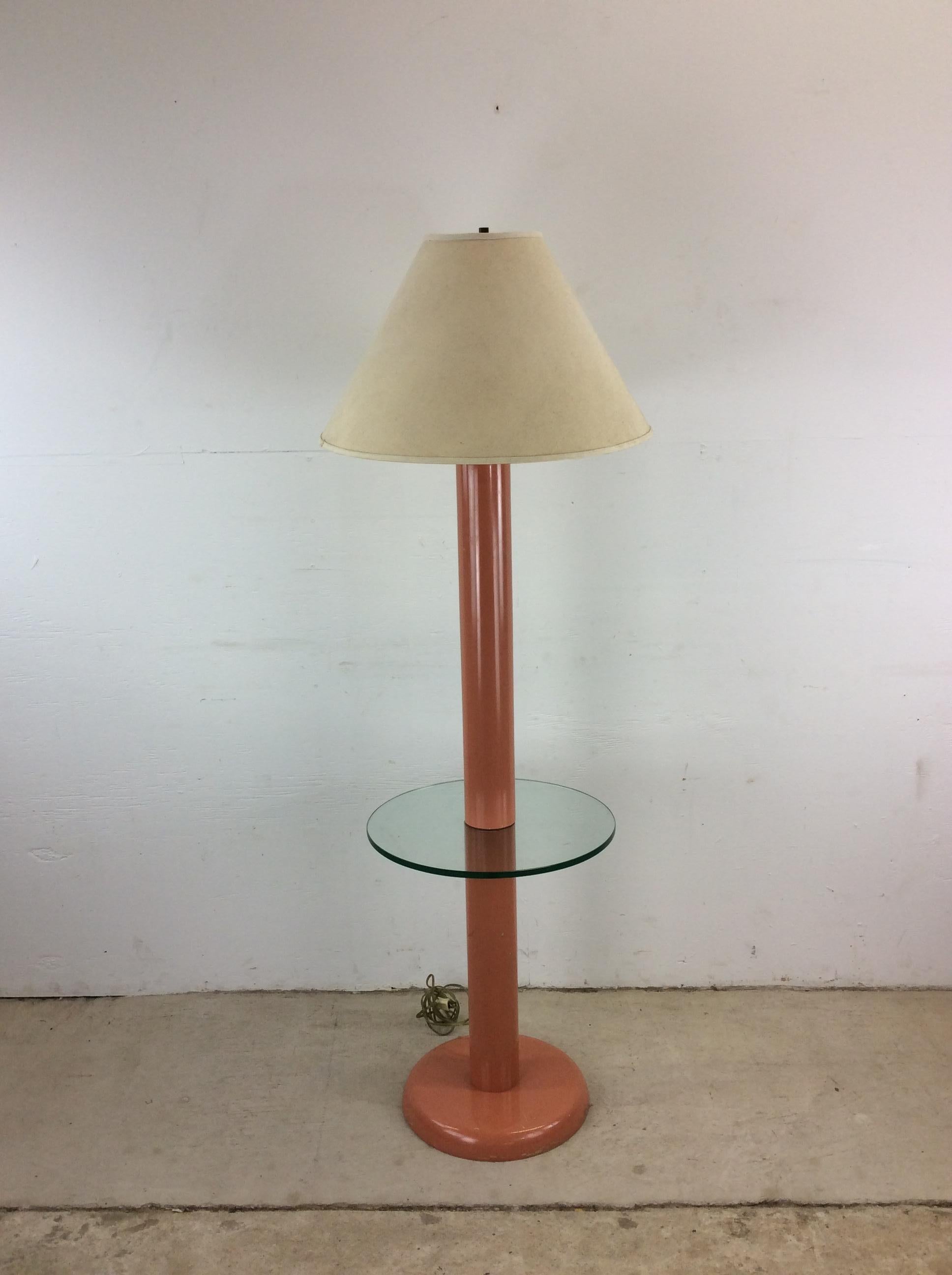 Postmodern Pink Floor Lamp with Attached Glass End Table & Empire Shade For Sale 11