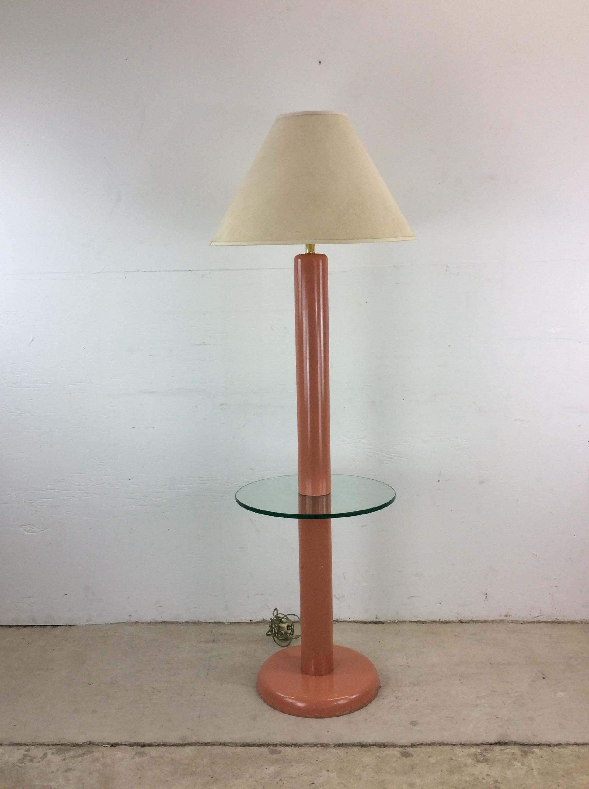 Postmodern Pink Floor Lamp with Attached Glass End Table & Empire Shade For Sale 12
