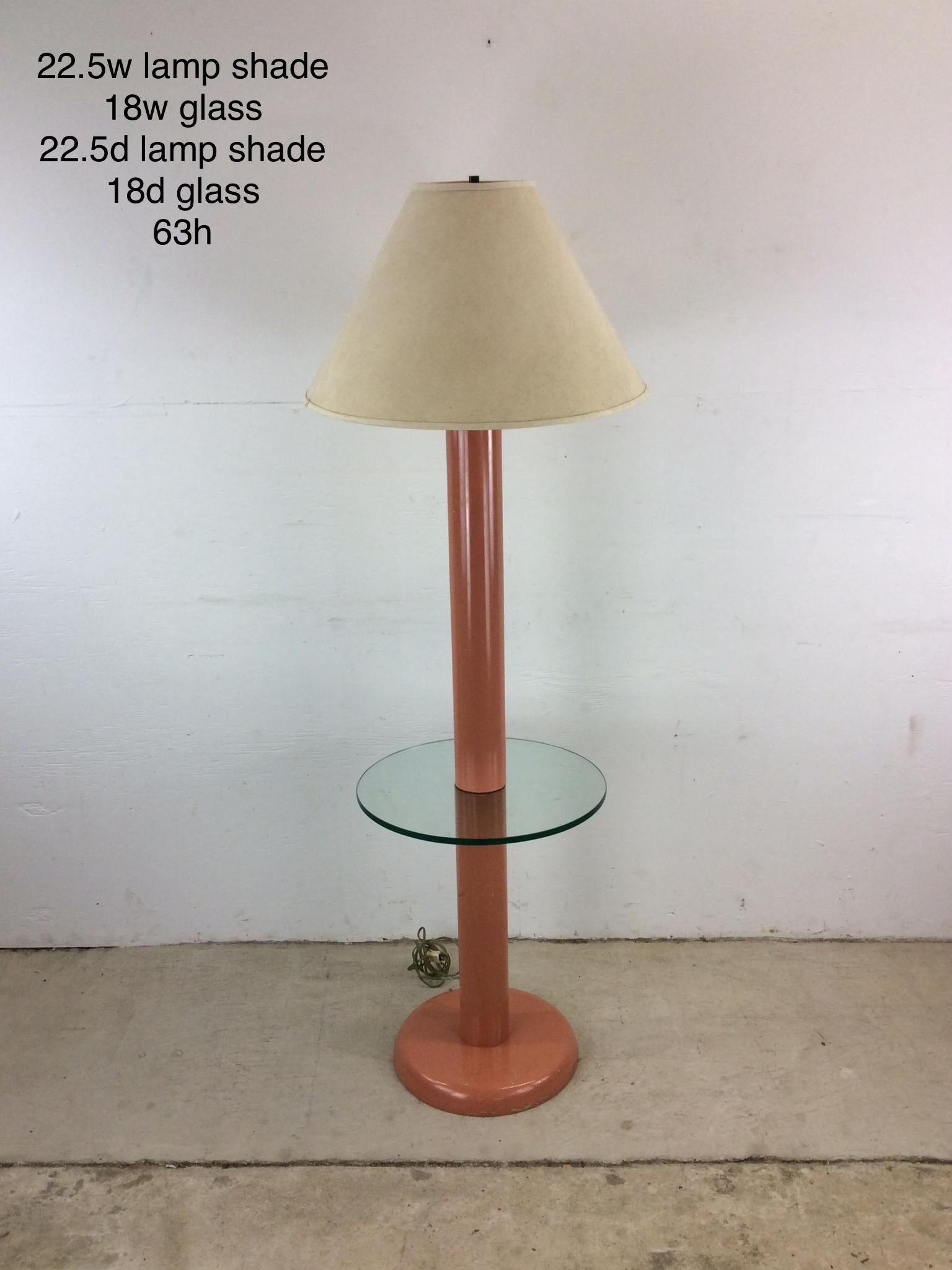 Postmodern Pink Floor Lamp with Attached Glass End Table & Empire Shade For Sale 13
