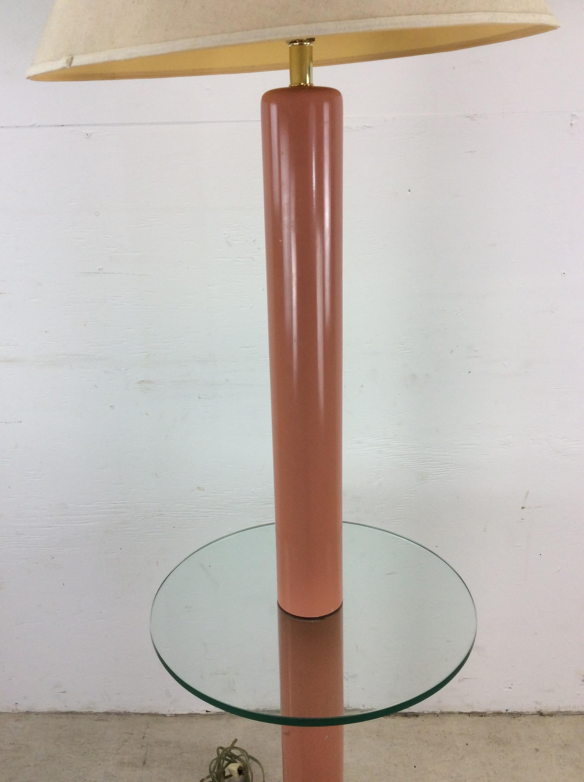 Late 20th Century Postmodern Pink Floor Lamp with Attached Glass End Table & Empire Shade For Sale