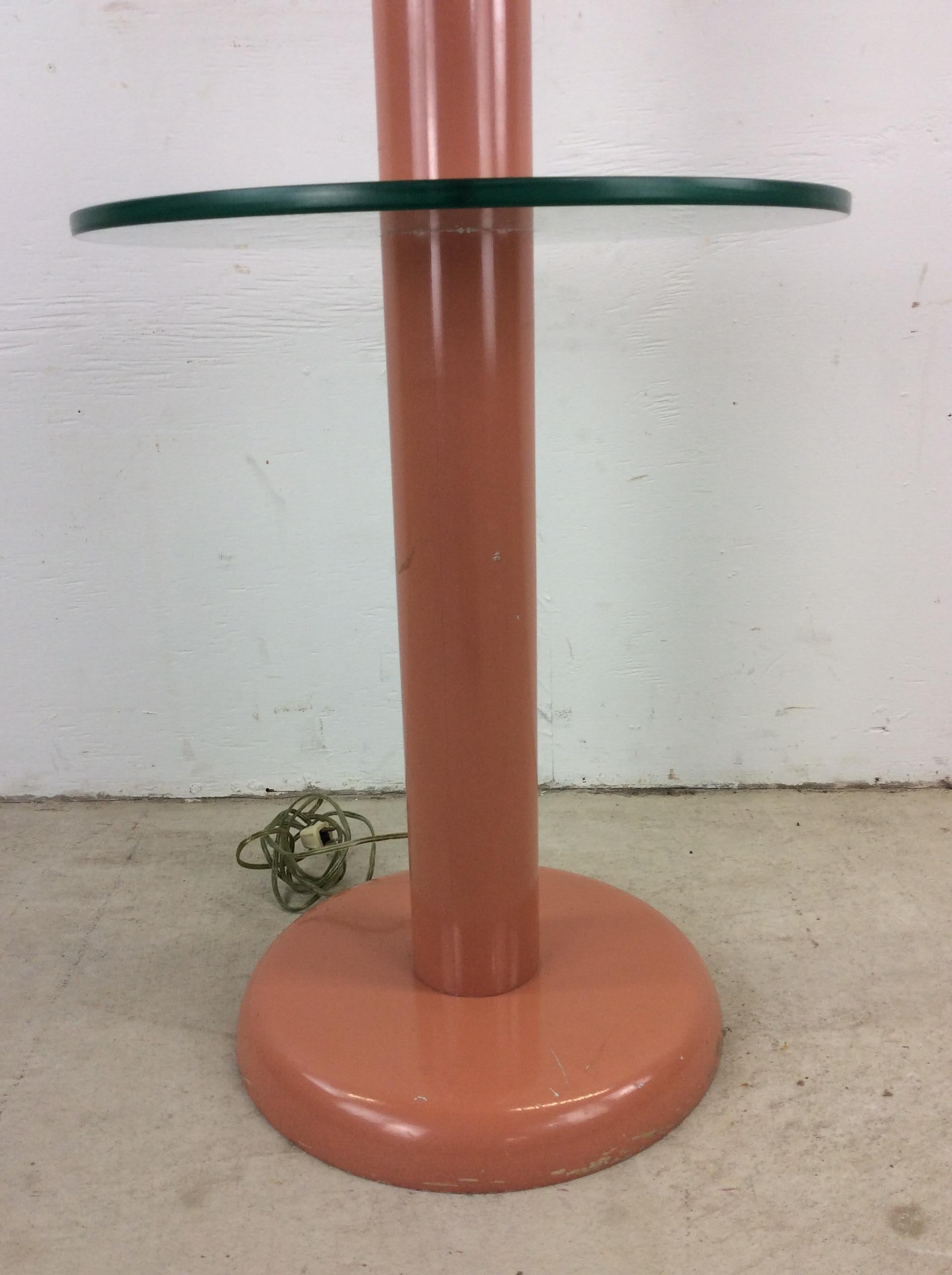 Postmodern Pink Floor Lamp with Attached Glass End Table & Empire Shade For Sale 1