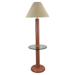 Retro Postmodern Pink Floor Lamp with Attached Glass End Table & Empire Shade