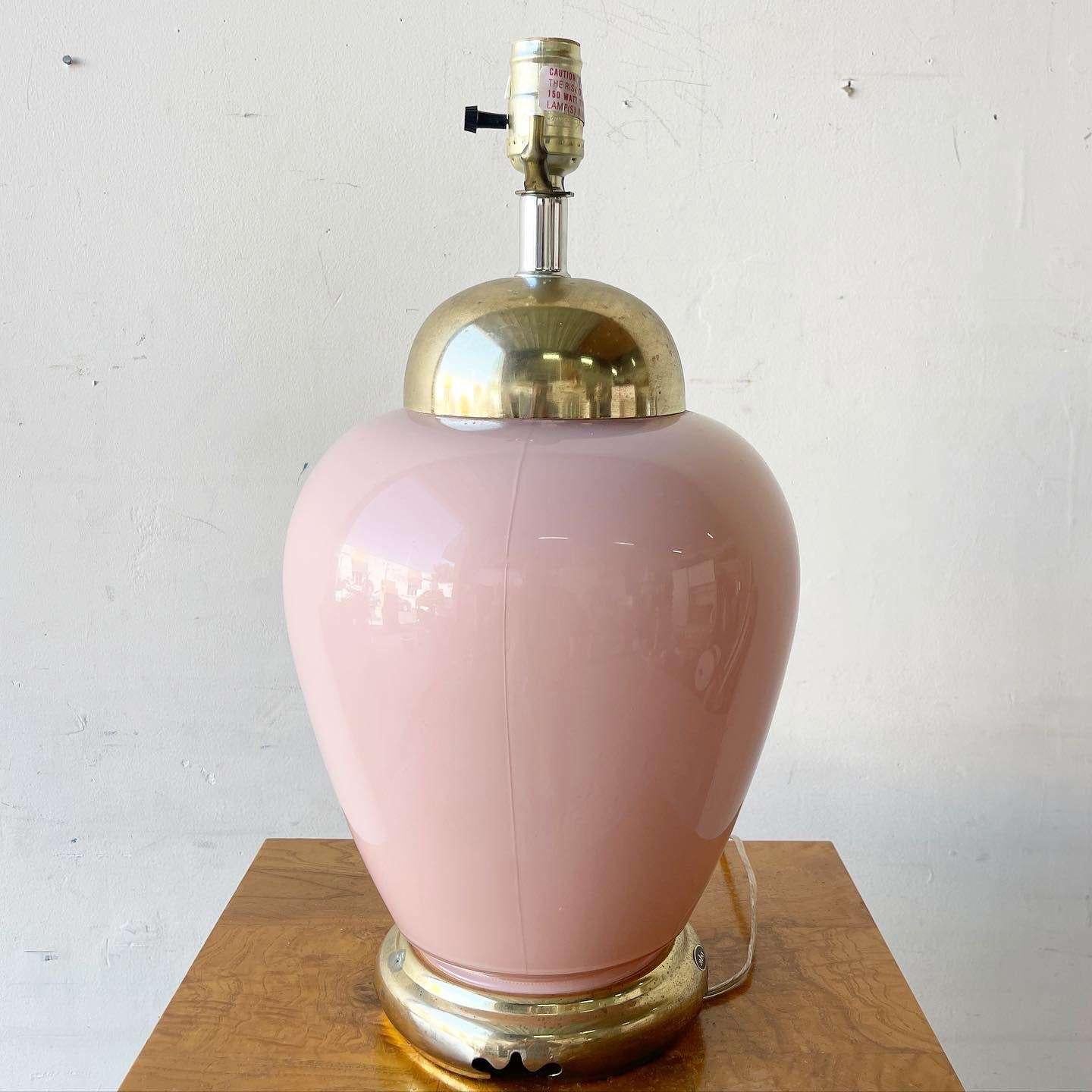 Post-Modern Postmodern Pink Glass and Gold Table Lamp by Alsy For Sale