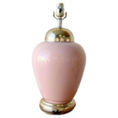 Postmodern Pink Glass and Gold Table Lamp by Alsy