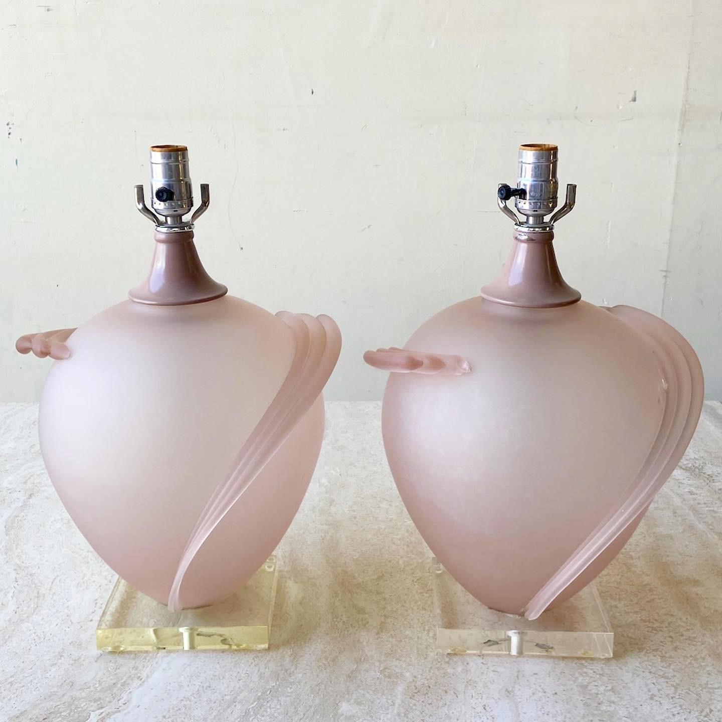 Post-Modern Postmodern Pink Glass and Lucite Table Lamps - a Pair For Sale