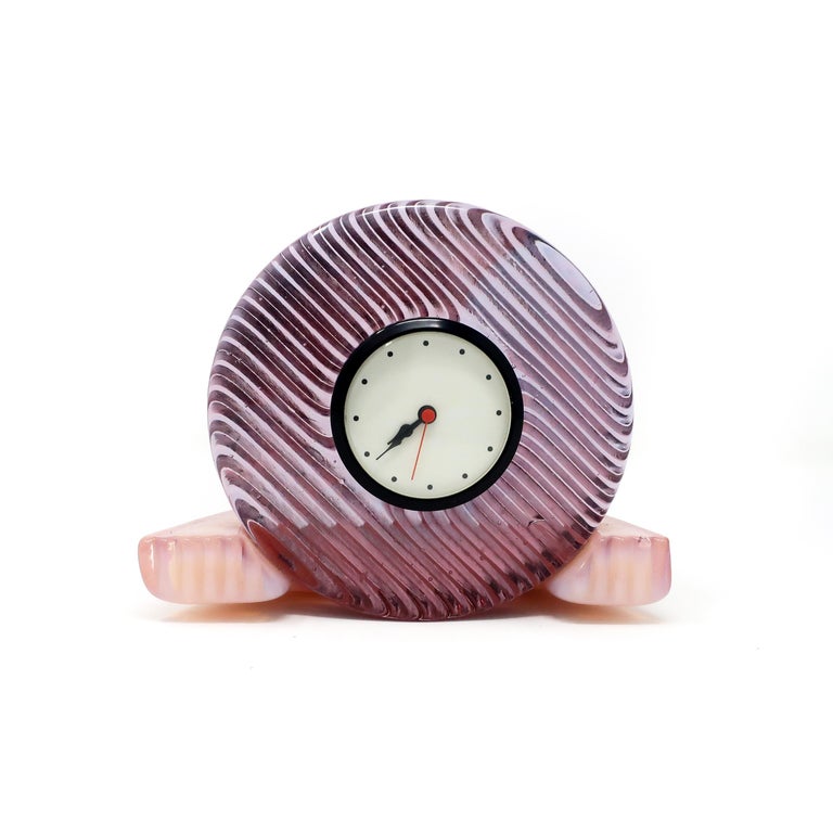 Postmodern Pink Glass Clock at 1stDibs