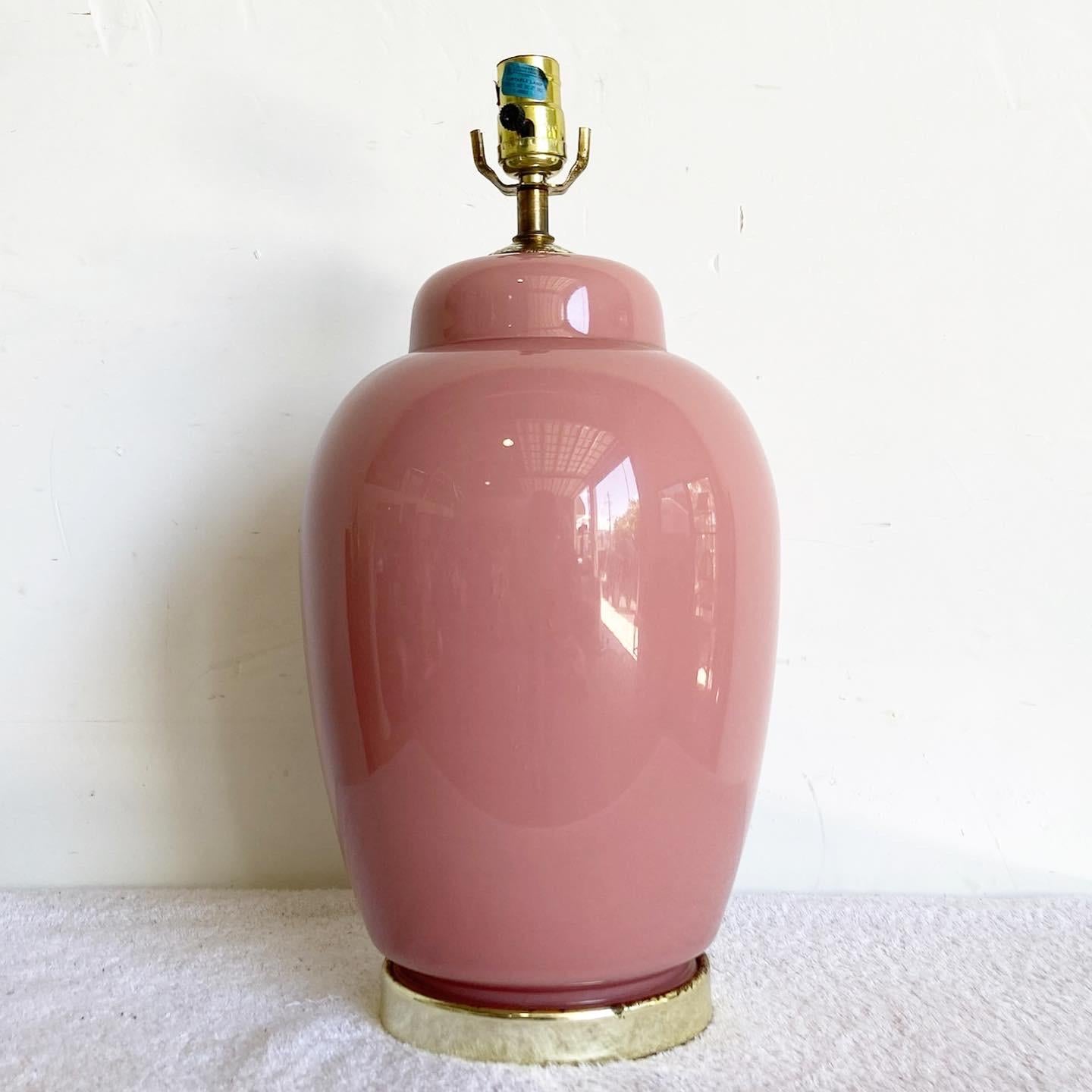 Postmodern Pink Gloss Ceramic Table Lamp In Good Condition In Delray Beach, FL