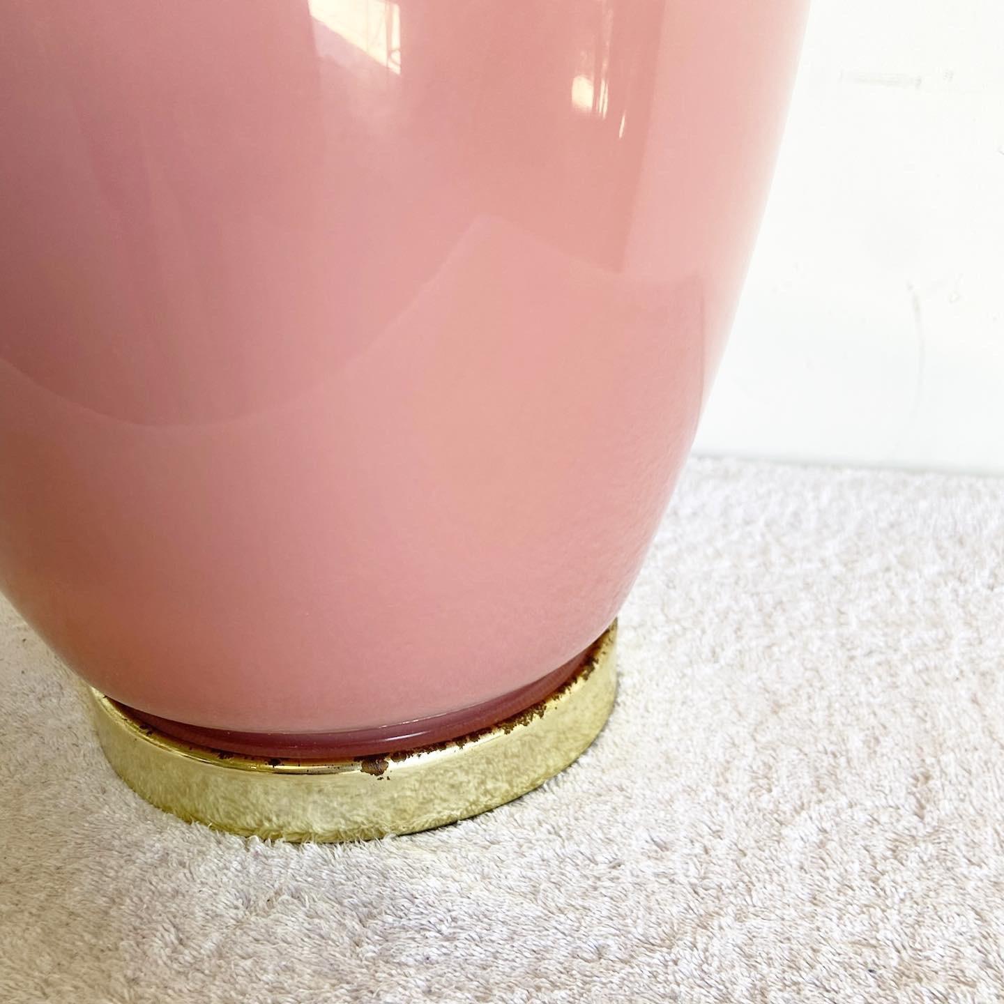 Postmoderne rosa glänzende Keramik-Tischlampe (Ende des 20. Jahrhunderts) im Angebot