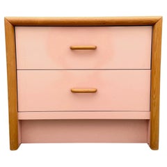 Postmodern Pink Gloss Laminate and Oak Nightstand