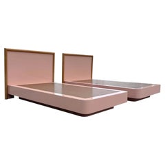 Postmodern Pink Gloss Laminate and Oak Twin Size Platform Beds - A Pair