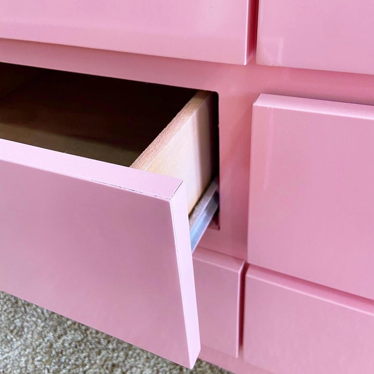Postmodern Pink Gloss Waterfall Dresser - 9 Drawers For Sale at 1stDibs | hot  pink dresser, pink dresser with mirror