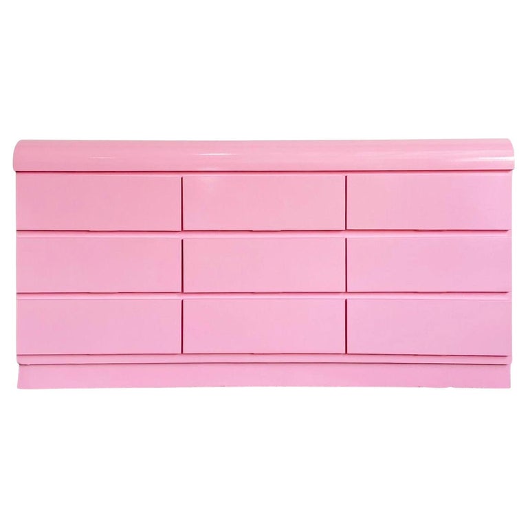 Postmodern Pink Gloss Waterfall Dresser - 9 Drawers For Sale at 1stDibs | hot  pink dresser, pink dresser with mirror