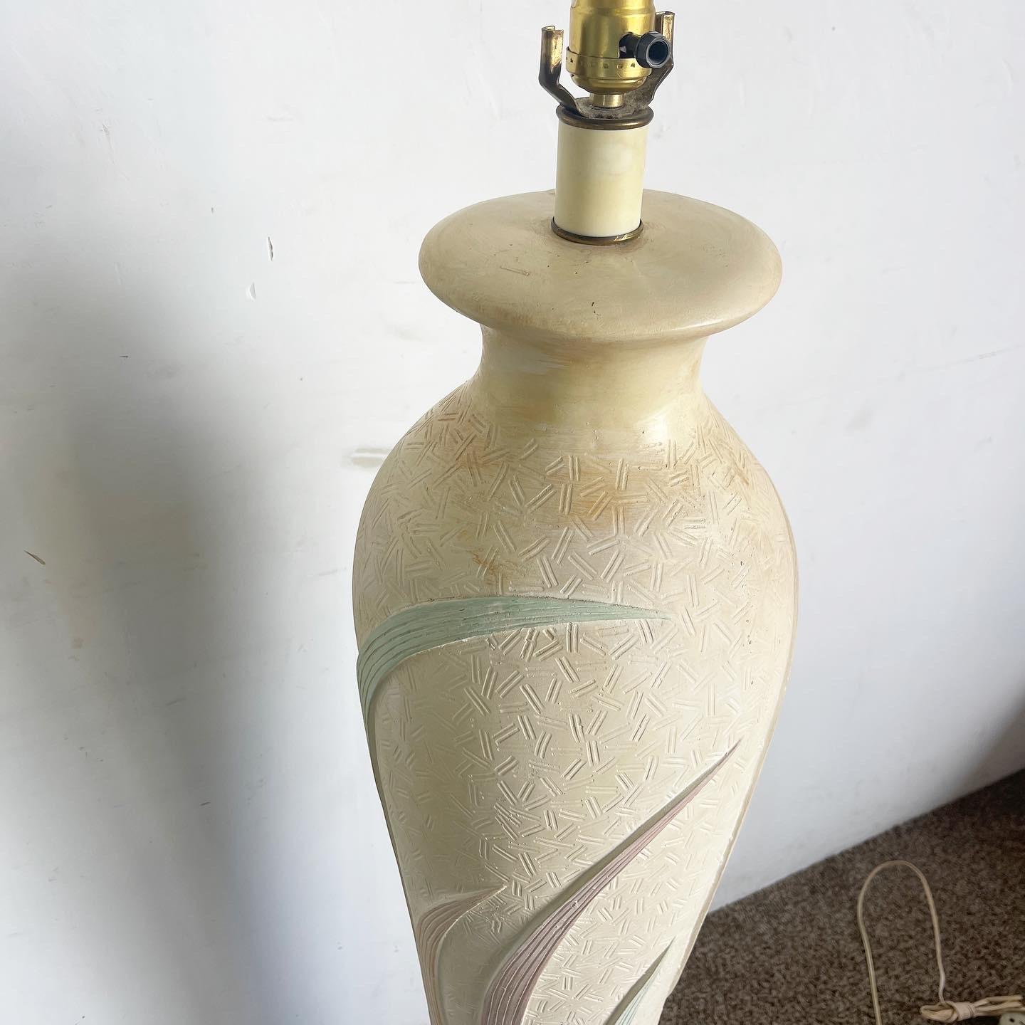 Postmodern Pink Green and Purple Swirl Textured Ceramic Floor Lamp In Good Condition For Sale In Delray Beach, FL