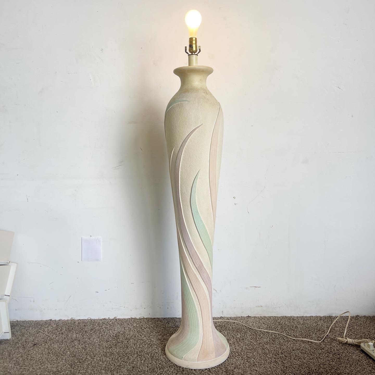 Late 20th Century Postmodern Pink Green and Purple Swirl Textured Ceramic Floor Lamp For Sale