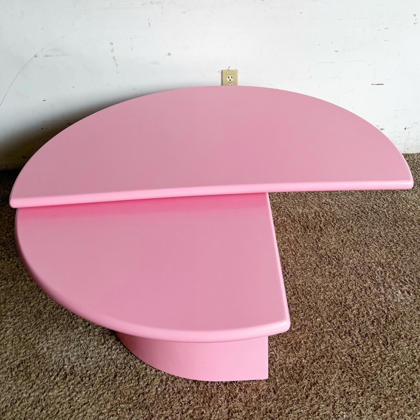 American Postmodern Pink Hemi Circular Swivel Top Coffee Table For Sale
