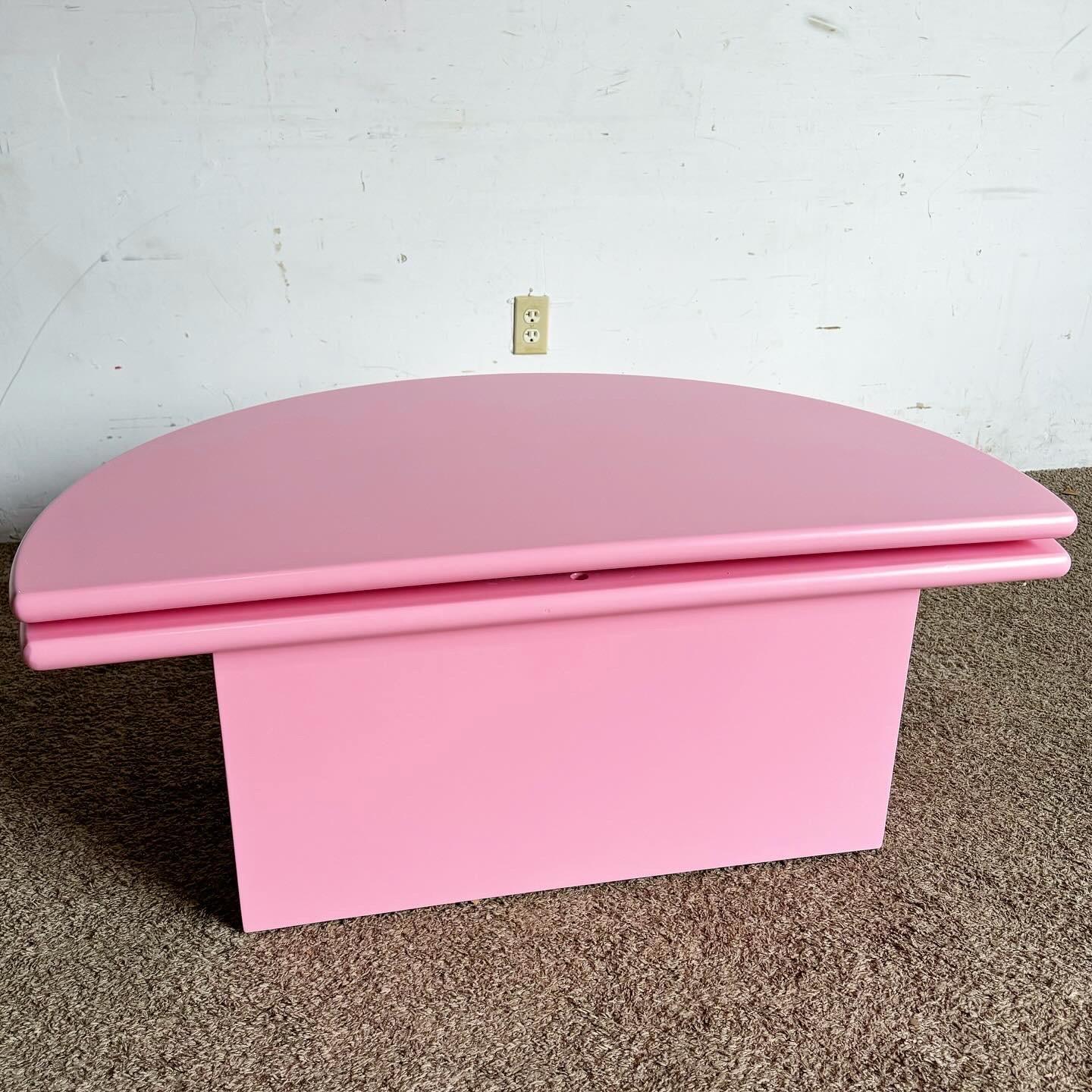 Postmodern Pink Hemi Circular Swivel Top Coffee Table In Good Condition For Sale In Delray Beach, FL