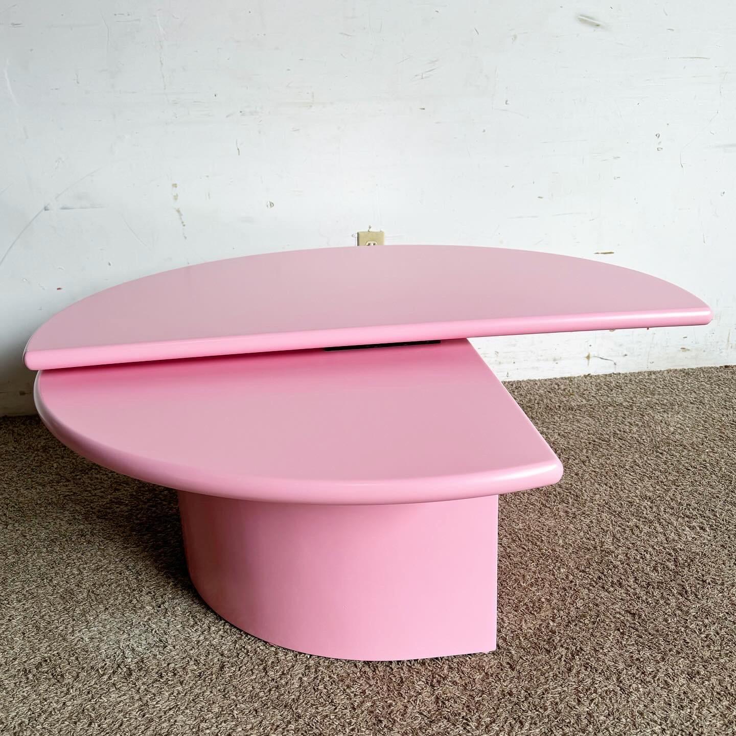 Wood Postmodern Pink Hemi Circular Swivel Top Coffee Table For Sale