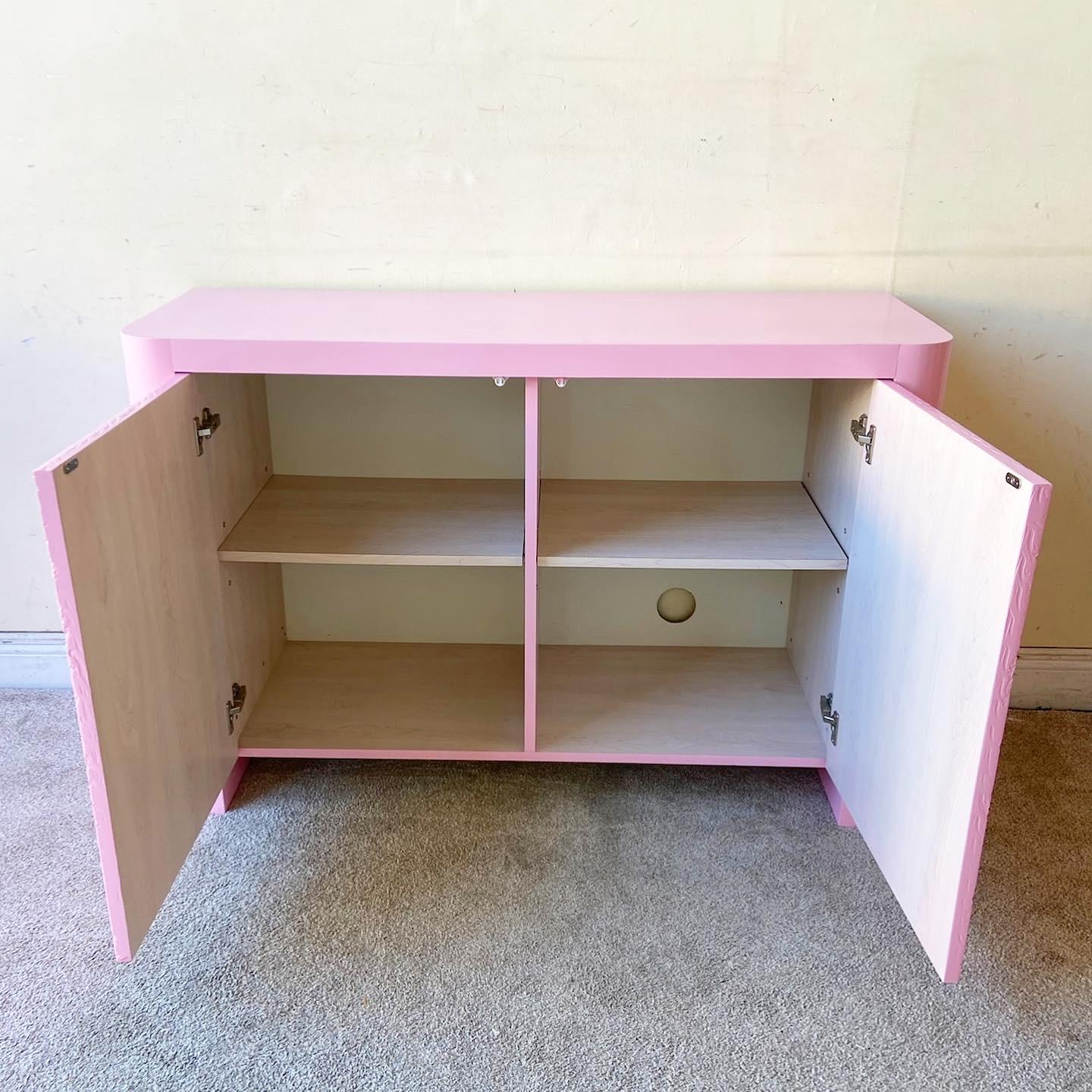 Post-Modern Postmodern Pink Lacquer Credenza with Faux Stone Doors