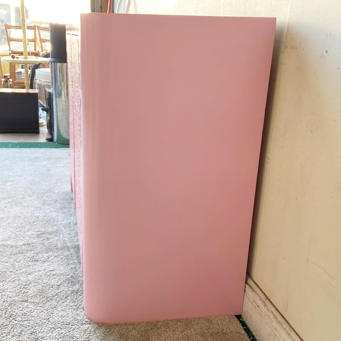 American Postmodern Pink Lacquer Credenza with Faux Stone Doors