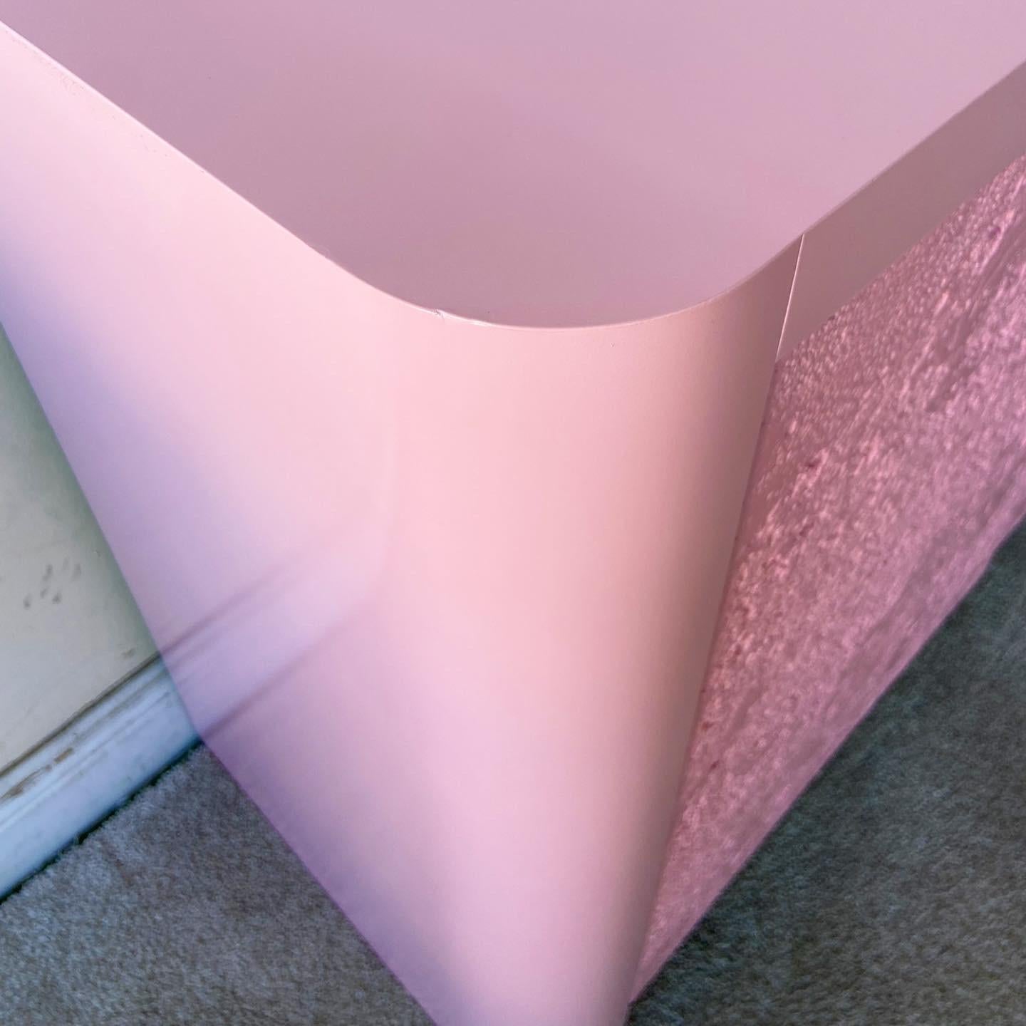 Laminate Postmodern Pink Lacquer Credenza with Faux Stone Doors