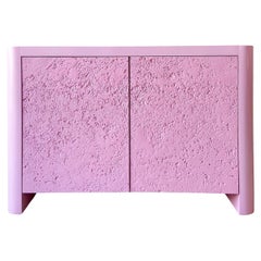Postmodern Pink Lacquer Credenza with Faux Stone Doors