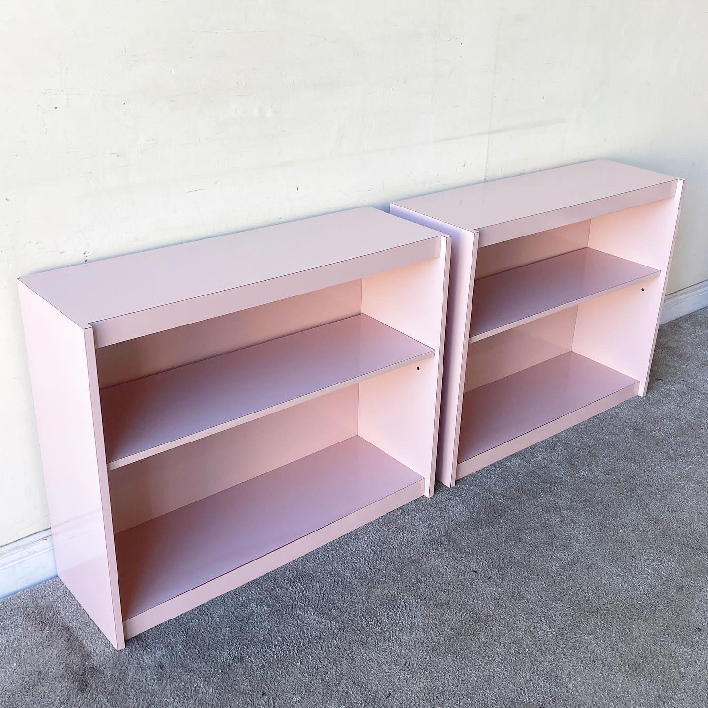 pink bookshelves