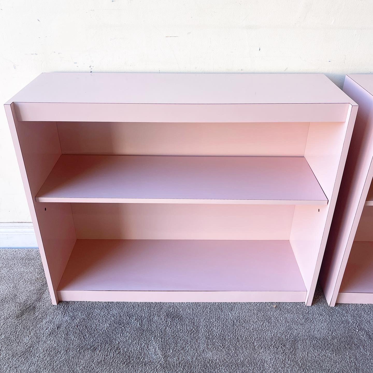 Post-Modern Postmodern Pink Lacquer Laminate Bookshelves, Pair
